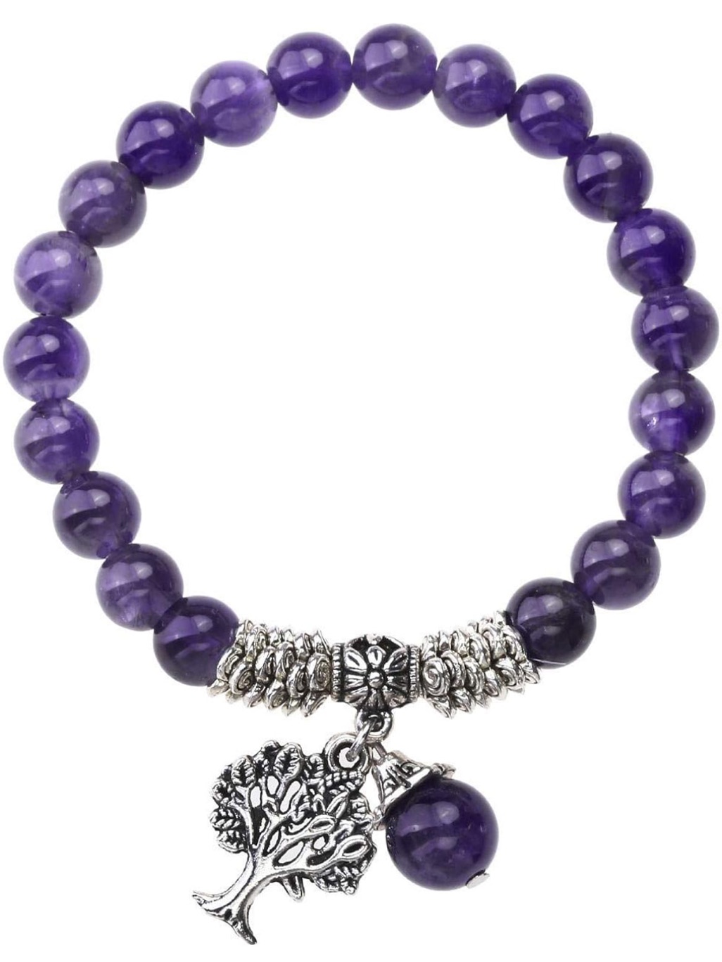 New Anthropologie Purple Beaded Stretch Bracelet With Tree Charm